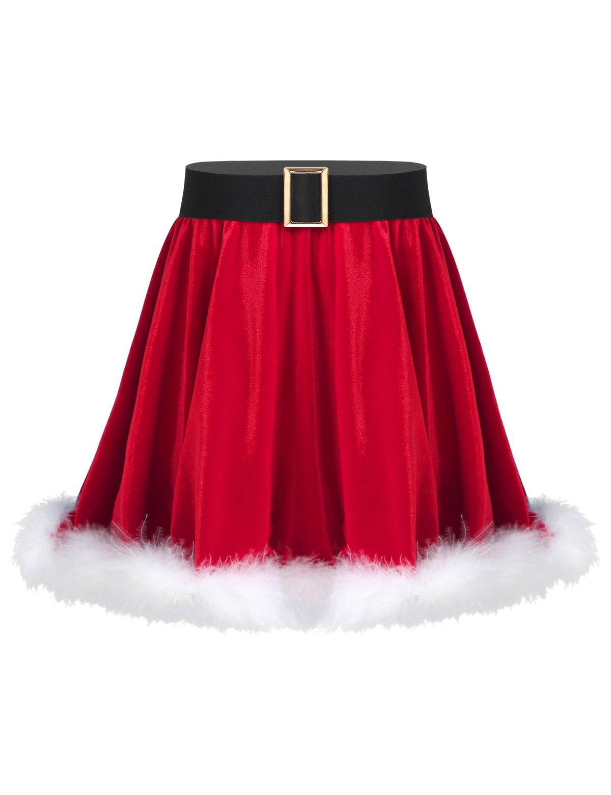 renvena Kids Girls Elf Miss Santa Christmas Skater Skirt Velvet Mini Skirts Mrs.Claus Costume Size 4-16 A Red 12