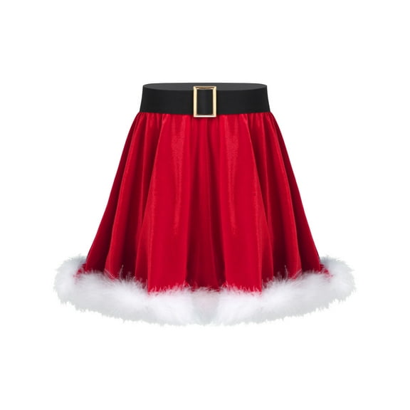 ZDHoor Kids Girls Miss Claus Ruffled Velvet Mini Skirt Christmas Santa Dress Up Costume Miniskirt Red 12
