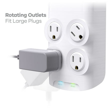360 Electrical - Revolve60, 4 Rotating Outlets/ 2 USB-C 1080 Joules Surge Protector - White