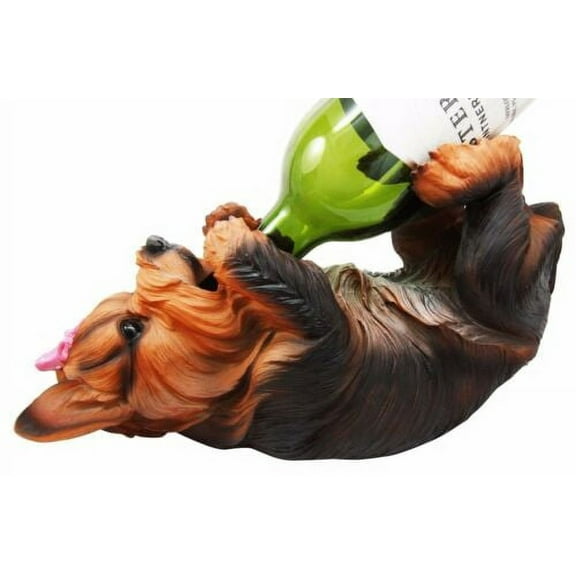 Ebros Yorkie Canine Dog Wine Bottle Holder Figurine 10.5" Long Home Decor