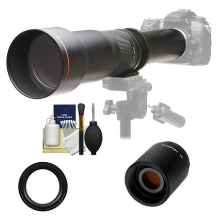Vivitar 650-1300mm f/8-16 Telephoto Lens with 2x Teleconverter (=2600mm) + Kit for Nikon D3200, D3300, D5200, D5300, D7100, D610, D750, D810