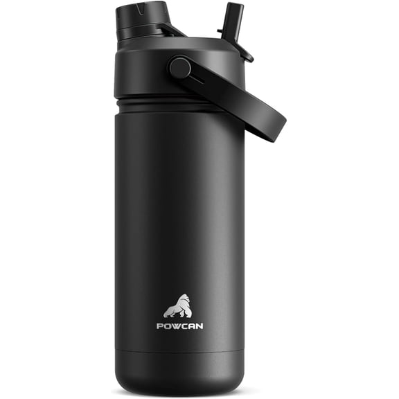 POWCAN 18 oz Insulated Water Bottle with 2-in-1 Straw and Spout Lid, Keep Cold 24H, Leak-Proof, Fits in Car Cup Holder, Stainless Steel Water Bottle for Sports, Travel, and School (Dark Knight)