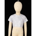 thumbnail image 5 of Sinleey Kids Girls Boys Shiny Sparkle T-Shirts Dance Crop Top Short Sleeve Cropped Tees Dance Silver 180, 5 of 7
