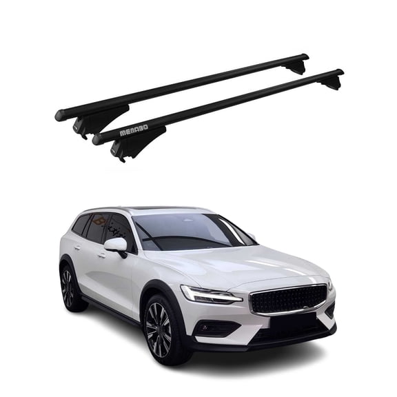 OMAC Top Roof Racks Cross Bars for Volvo V60 Cross Country 2015-2024 Black Aluminium 2 Pcs Anti-Theft for Travel Kayak Canoe Surf Ski Snowboard Camping