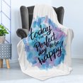 thumbnail image 4 of Wording Soft Flannel Fleece Throw Blanket, Hand Drawn Paint Brush Effect Happiness Words Abstract Composition, Cozy Plush for Indoor and Outdoor Use, 50" x 60", Dried Rose Blue Black, by Ambesonne, 4 of 5