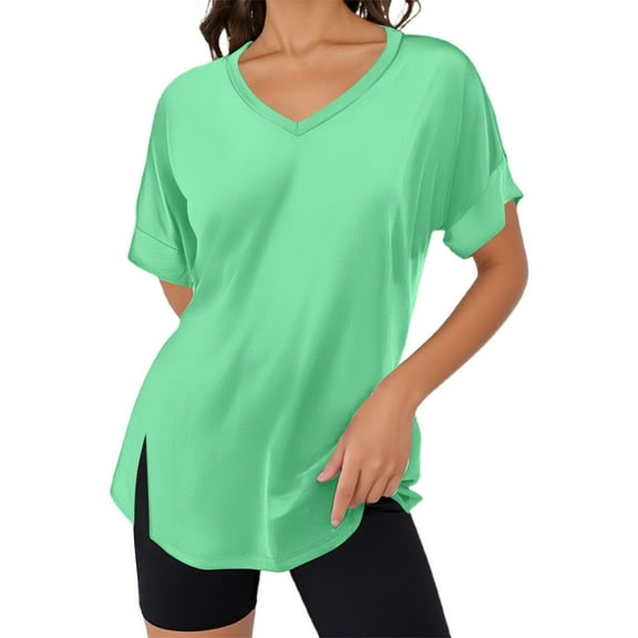 Summer Tops for Women Long Sleeved Women's Shirts Tee Shirts Girls 100 Polyester Women Workout Shirt Light Women's Long Sleeve Tee Sleeve T Shirt T Summer Light Green 2XL
