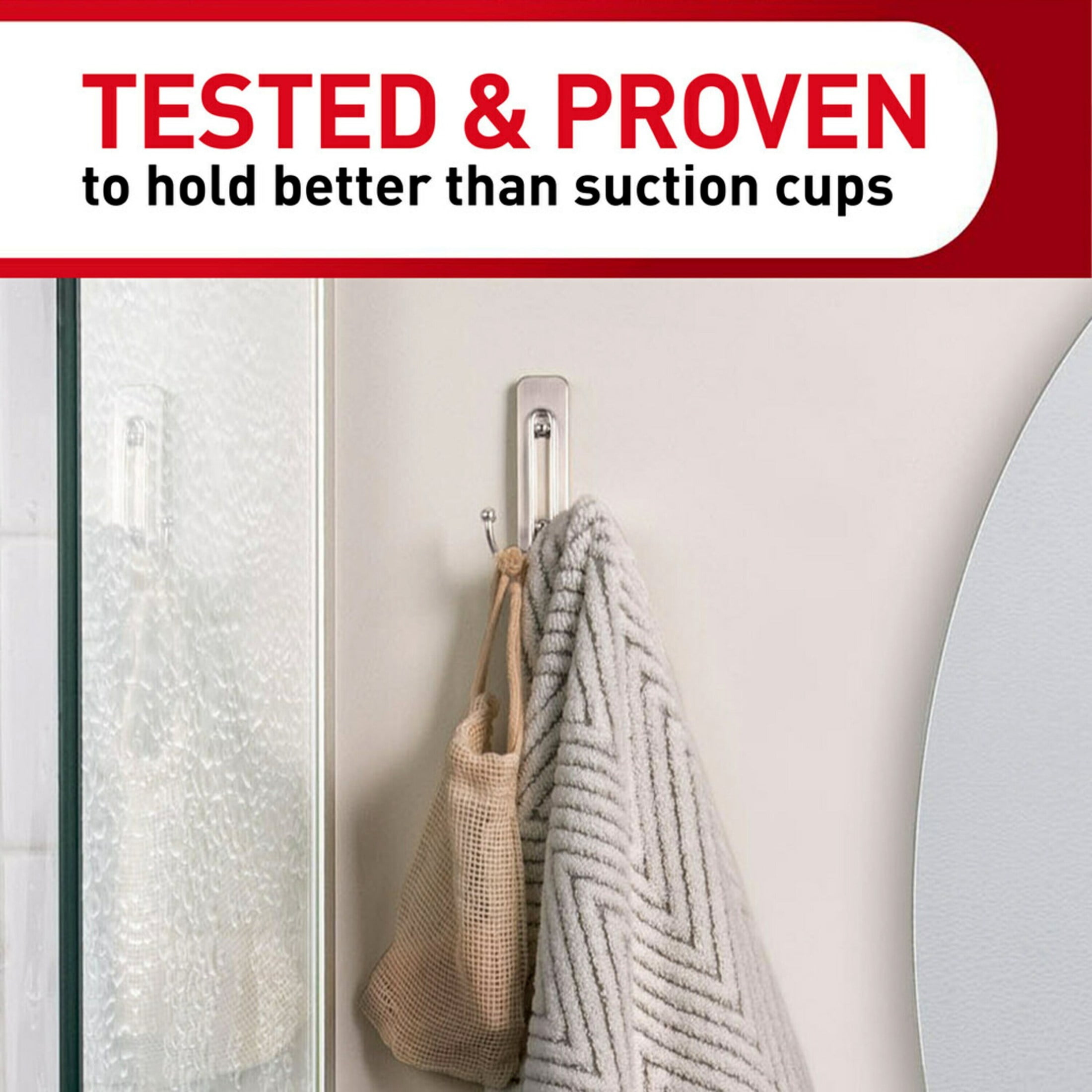 Command Bath Large Satin Nickel Double Hooks, 2pk