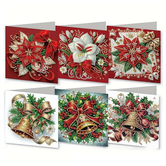 6 Pack DIY Diamond Art Painting Greeting Card Kit Christmas, 5D Diamond Art Christmas Birthday Holiday Foldable Card
