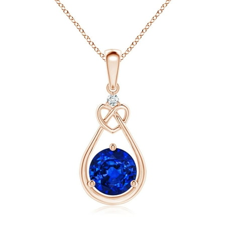 ANGARA Lab Grown 1.6 Ct Sapphire Knotted Heart Pendant with Lab Diamond for Women in 14K Rose Gold (Size-7mm) | Anniversary Jewelry Gift for Women | Lab-Grown Blue Sapphire Necklace