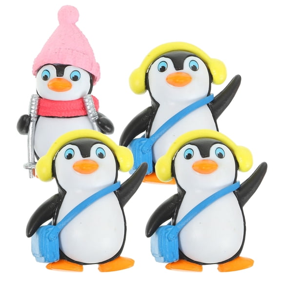 OATIPHO Adorable Winter Penguins 4Pcs Cake Decor Plastic Figures for Christmas Parties