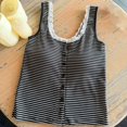 thumbnail image 4 of AhaOh Women's Lingerie Lace Trim Solid Sleeveless Scoop Neck Built-In Bra Ruffle Trim Lace Button Down Tank Sleepwear Free Size, 4 of 6
