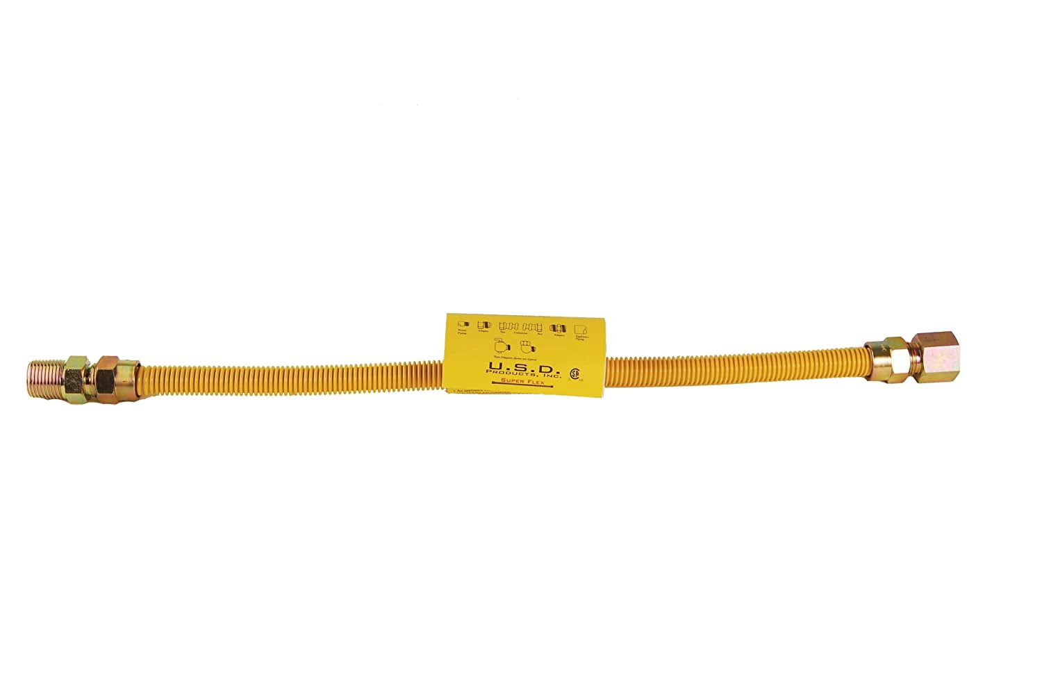 Avalon Flexible Yellow Coated Gas Lines with Ends 3/8 inch x 72"