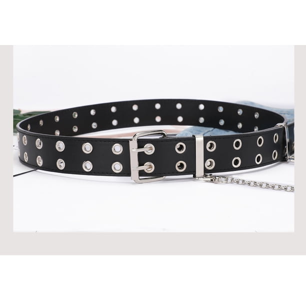 Double Grommet Leather Belt with Detachable Chain for Women  display picture 3