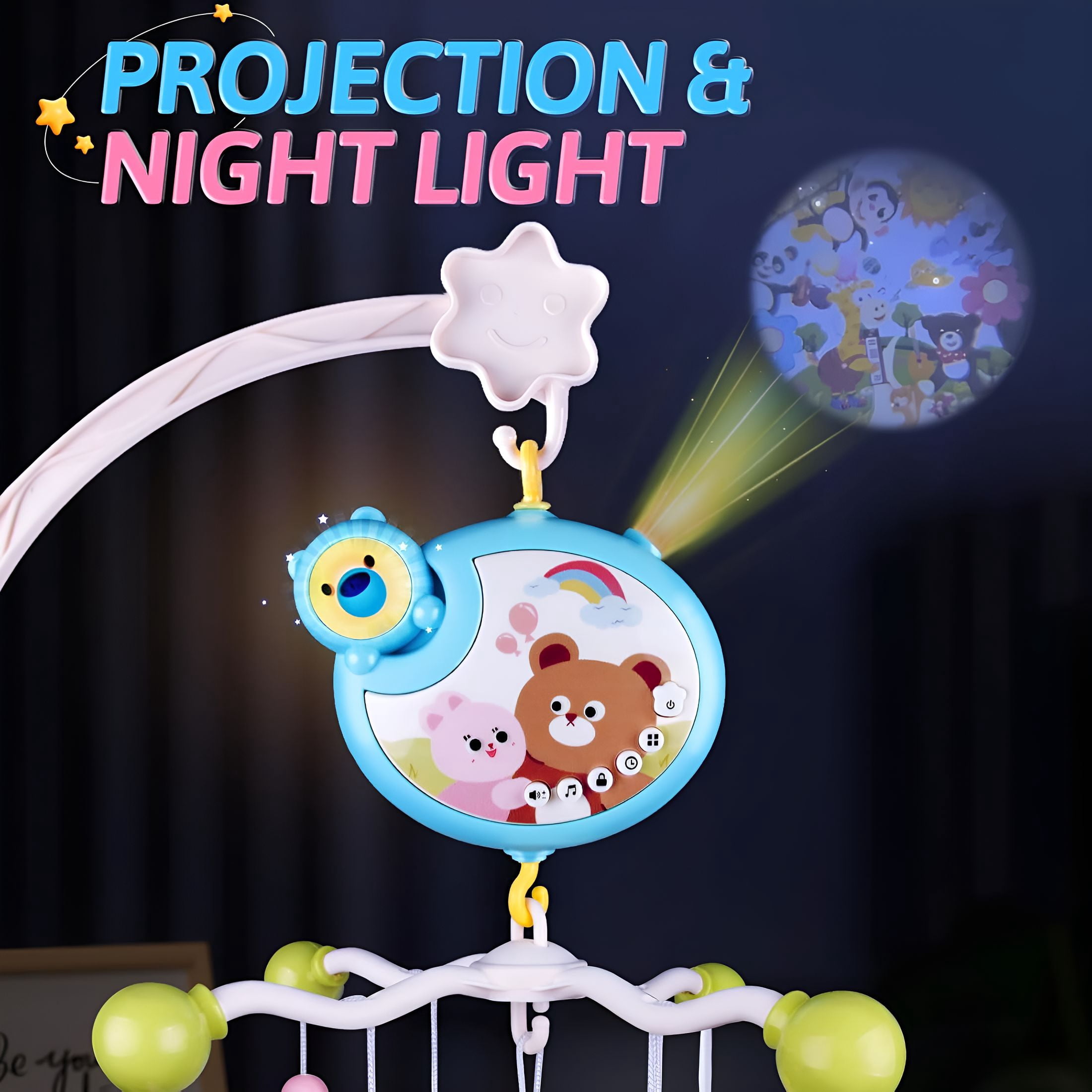 CYFW Baby Crib Mobile Toys with Music,Light and Remote – 5 Toys