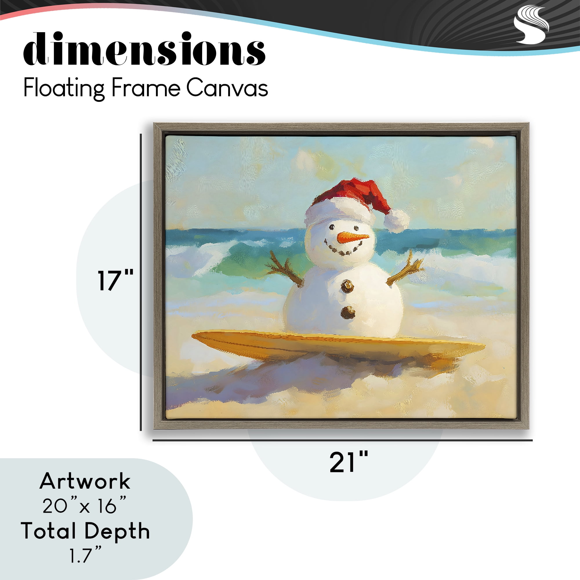 Stupell Industries Surfer Snowman on Beach Brown Framed Floater Canvas Wall Art, design by The Prints Vibe