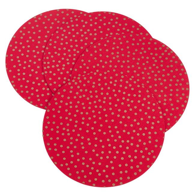 SARO 324.R15R Metallic Polka Dot Design PolyFelt Placemat Red Set of