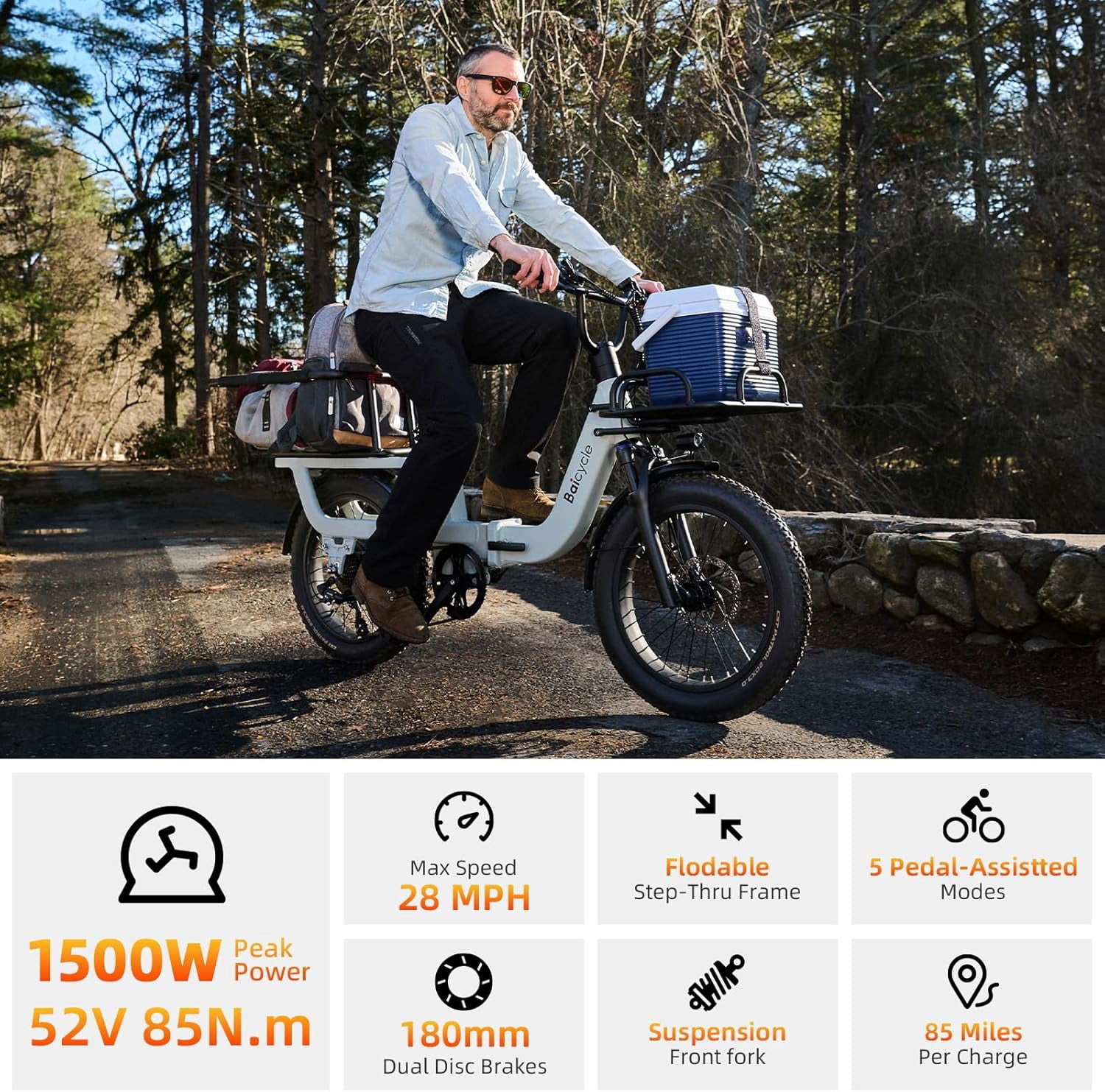 Electric Bike for Adults with 1500W Peak Motor,75Miles Max Range,7 Speed Gear,750WH Detachable Battery,Folding Ebike with 20'' Fat Tire，Full Suspension UL Certificated Bicycle