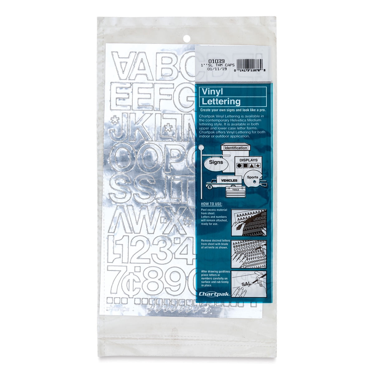(2 pack) Chartpak Vinyl Letters – 1" Capital Letters, Metallic Silver