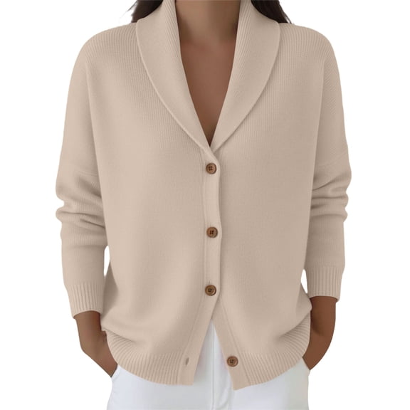 MSJUHEG Button Down Cardigan Women's Long Sleeve Blouses Cardigan Sweaters Crop Cardigan Sweater Oversized Sweater Knit Sweater for Dresses Open Front Tops Fashion Sweater Beige L