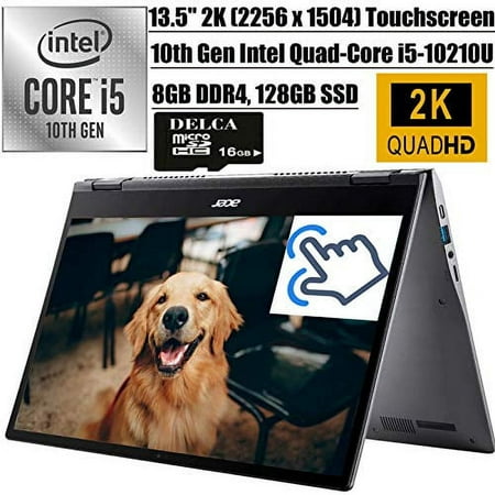 Acer Chromebook Spin 713 Latest 2-in-1 Laptop I 13.5" 2K??IPS??Touchscreen I Intel Quad-Core i5-10210U(> i7-8550U) I 8GB DDR4 128GB SSD I Backlit??KB USB-C Chrome OS + Delca 16GB Micro SD Card