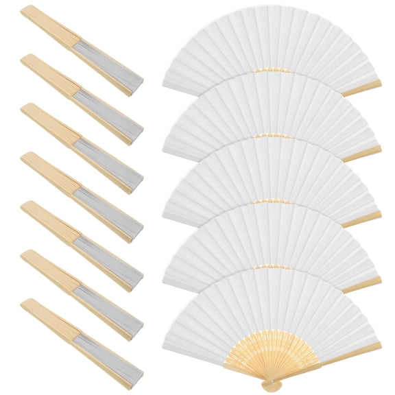 UPOUART 12Pcs Folding Hand Fans White Bamboo Paper Festivals 14.6X8.3in