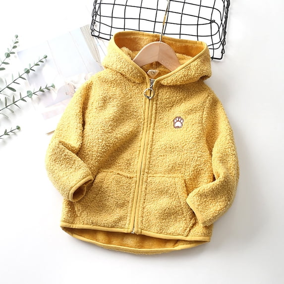 Owordtank Toddler Sherpa Lined Teddy Fleece Zip Hooded Jacket With Paw Embroidery 12Months-6Years