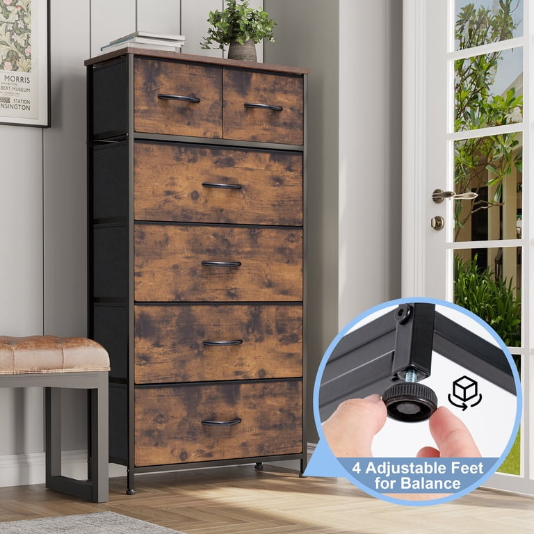 Crestlive Products 6-drawer Vertical Dresser Storage Tower with Sturdy Steel Frame, Wood Top, Easy Pull Fabric Bins Brown
