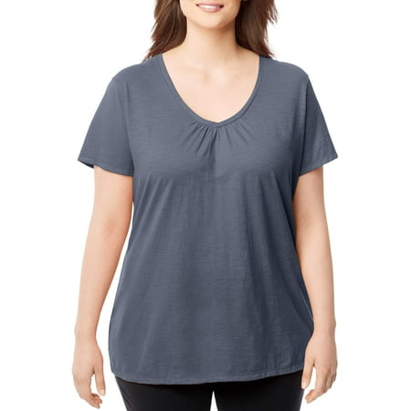 Maternity Shirred V-neck Tops - Women's Plus-Size Slub Shirred V-Neck