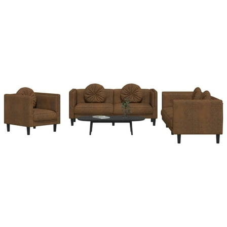 vidaXL 3 Piece Sofa Set with Pillows Brown Velvet