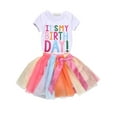 thumbnail image 1 of Dewadbow Toddler Kids Baby Girls Outfits Clothes T-shirt Tops Rainbow Dress/Skirt Clothes Set Outfits 2Pcs, 1 of 5