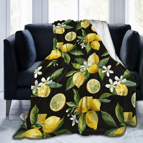 Lemon Branch Throw Blanket Fluffy Fleece Blankets Lemon Lightweight Travel Blanket Indoor Outdoor Blanket for Couch Sofa Bed 50"x40"