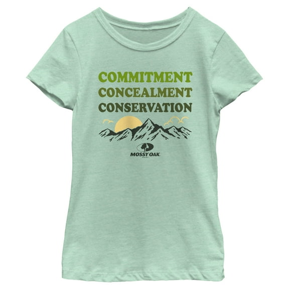 Girl's Mossy Oak Commitment Concealment Conservation Graphic Tee Mint Medium