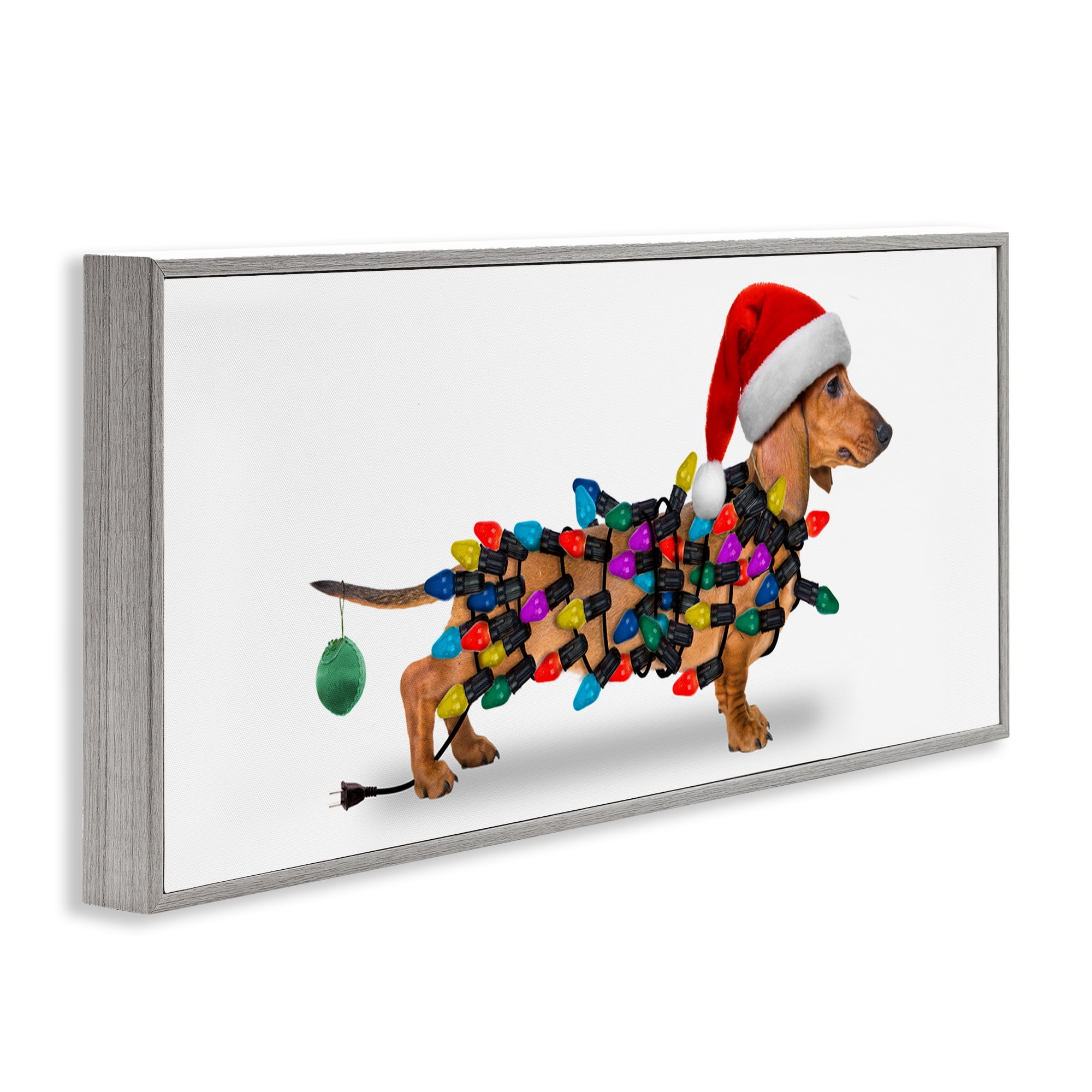 Stupell Industries Holiday Lights Dachshund Holiday Painting Gray Framed Art Prints Wall Art, 30 x 13