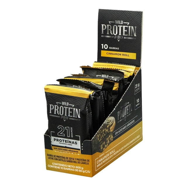 Wild Protein Pro | Sabor Cinnamon Roll | Pack de 10 unidades | 21 g de proteina | Sin azúcares ni grasa añadida | 60 g cada barra