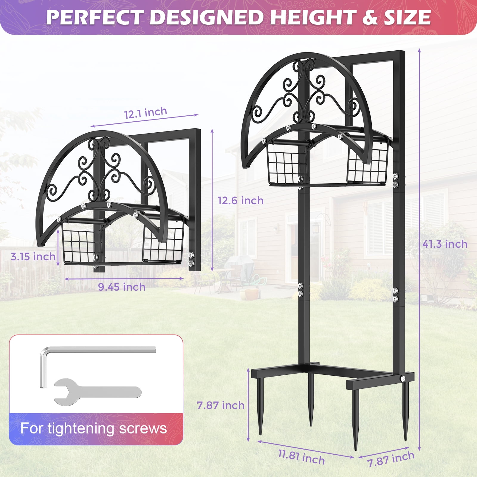 OLV Garden Hose Holder Freestanding Water Hose Heavy Duty Metal Reel Hanger,Holds 150ft Hose,Storage Basket
