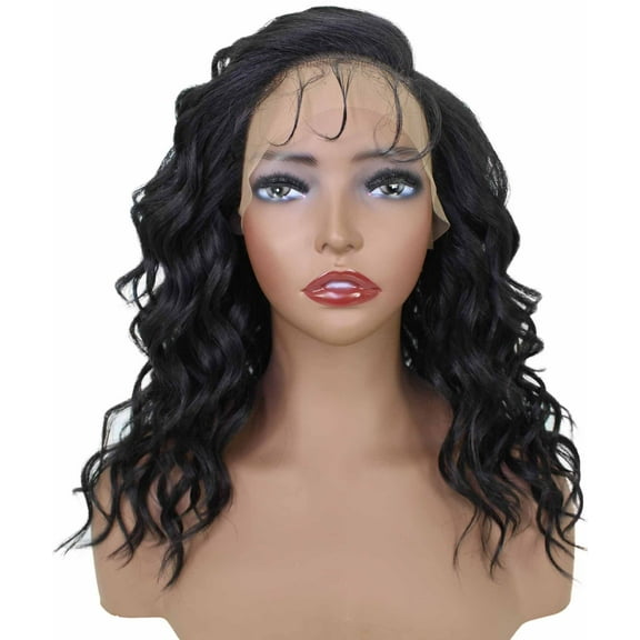LUXLUXE Justice 18 inch Cut Layered 3.5" C Parting HD Lace Front Wig with Baby Hair, Heat Resistant Synthetic Fiber Hair, Natural Black