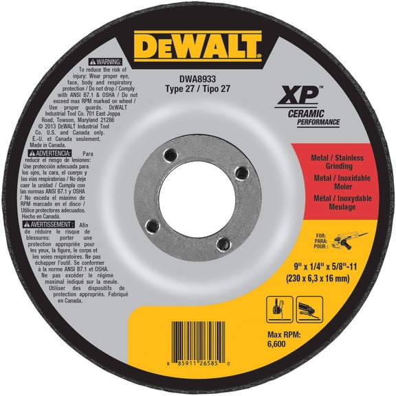 DEWALT DWA8933 Extended Performance Ceramic Metal Grinding 9-Inch x 1/4-Inch x 5/8-Inch -11 Ceramic Abrasive