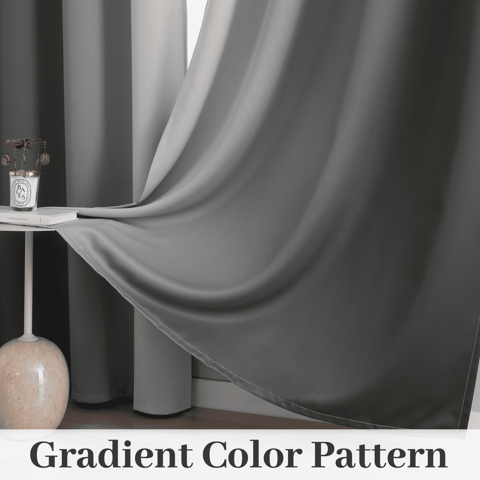 Yakamok Ombre 100% Blackout Curtains for Bedroom, Room Darkening Gradient Grey Curtains for Living Room Grommet Window Curtains 63 inches Long,2 Panels,52x63 inch