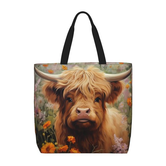 Hirioo Cute Floral Cow for Tote Bag for Women, Quilted Shoulder Bag with Zipper, Large Capacity Handbags for Casual, Travel, Work