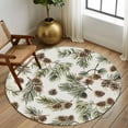 thumbnail image 3 of Brown Pine Cones Area Rug, Green Leaves Branch White Background Washable Large Circle Carpet, Non Slip Round Rug for Living Room/Bedroom/Dining Room/Home Office/Dorm, 3 of 9