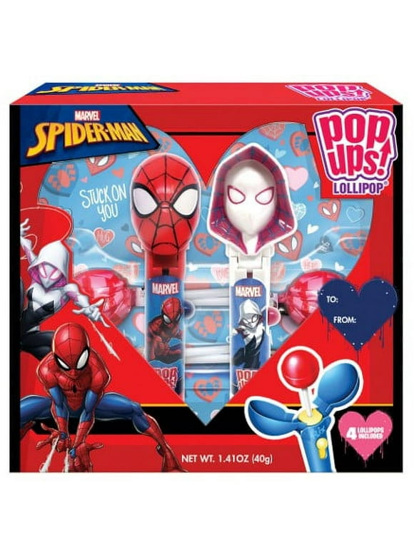 Flix Candy Valentine's Day Pop Up Lollipops, Marvel, Spider-Man and Ghost Heart 2pk Gift Box