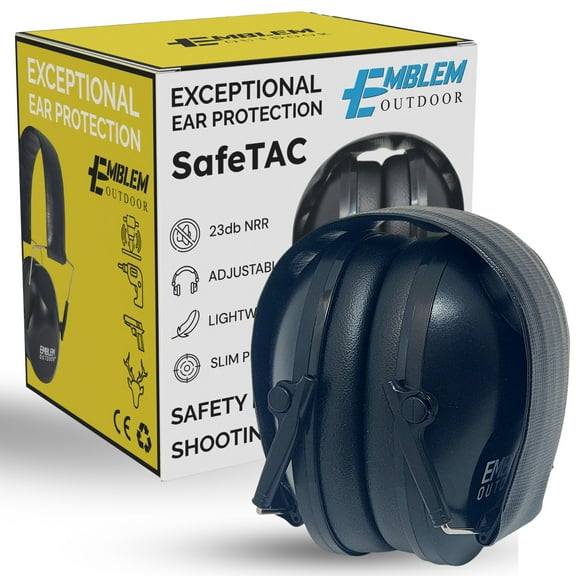 Emblem Outdoor SafeTAC Shooting Ear Protection for Gun Range. Safety Hearing Protection Ear Muffs and Noise Cancelling Headphones Kids. Effective Ear Muffs for Noise Reduction - Black (1 Pack)