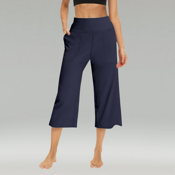 SNKSDGM Women's Plus Stretch Pants for Women Work Casual Pants for Women Dressy Casual Pattern Womens Casual Wide Yoga Leg Capris High Waist Exercise Capris Pants Wide Soft Pajama Pockets Sweatpants