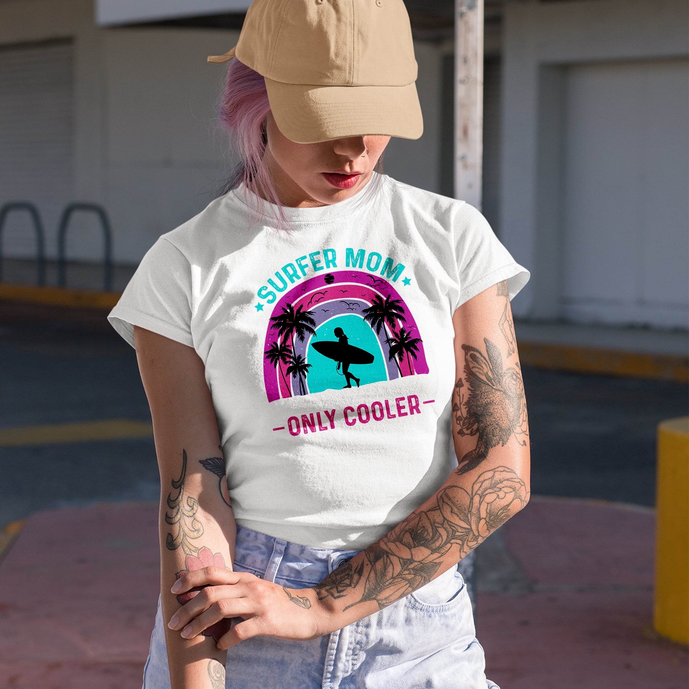 Surfer Mom Like a Regular Dad but Cooler, Surfing Enthusiast Mother's Day, White T-Shirt, 3XL
