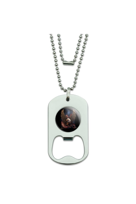 Patriotic Bald Eagle American USA Waving Flag Military Dog Tag Bottle Opener Pendant