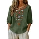 thumbnail image 1 of Neewe Women's Embroidered Tops 3/4 Sleeve Traditional Boho Shirts for Women V Neck Peasant Tunic Blouses, 1 of 8