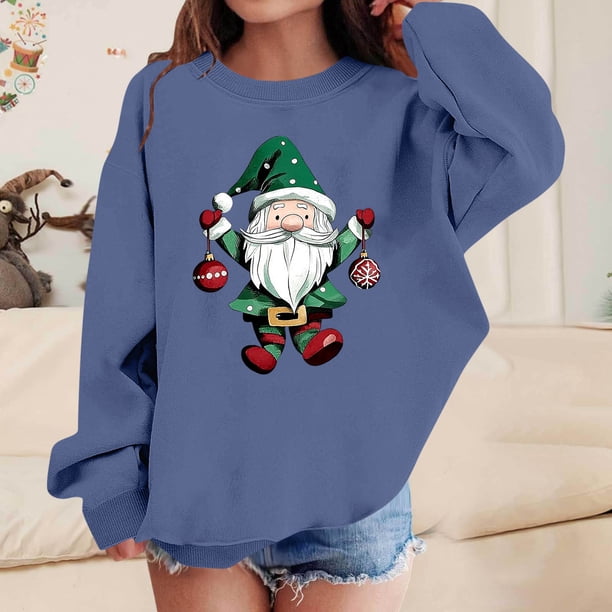 Blusas y camisas de manga larga con cuello redondo para niños Estampados navideños de manga larga Casual Suelto Forro polar para mayor calidez Sudadera con capucha de manga larga con cuello redondo pa