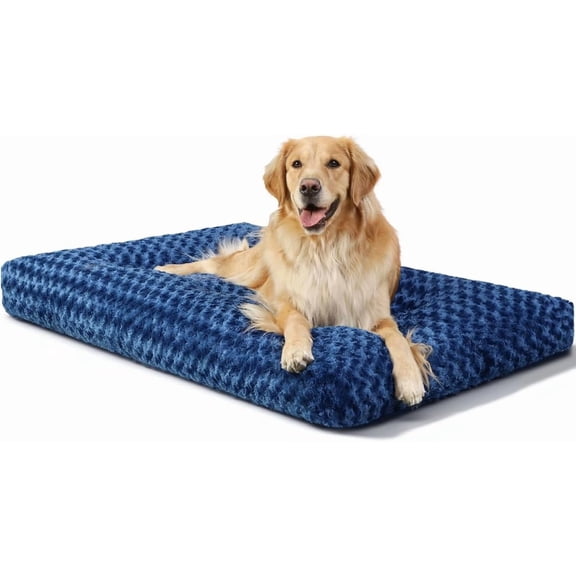 Large Washable Dog Crate Bed Plush Mat 41"L x 27"W x 4"Th Blue