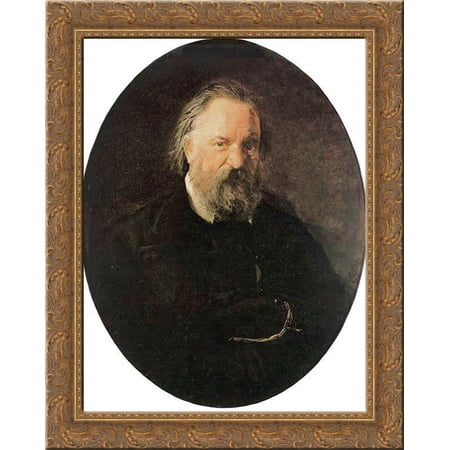 Portrait of the Author Alexander Herzen 24x20 Gold Ornate Wood Framed Canvas Art by Nikolai Ge