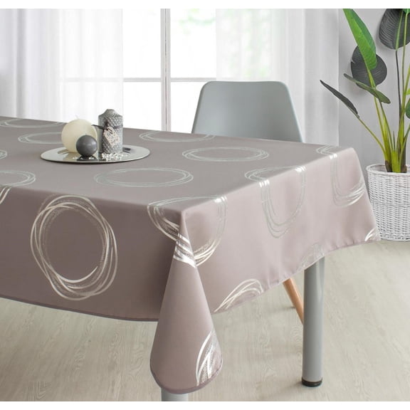 Circle Grey 100% Polyester, Stain Resistant Tablecloth 118 x 59 inch